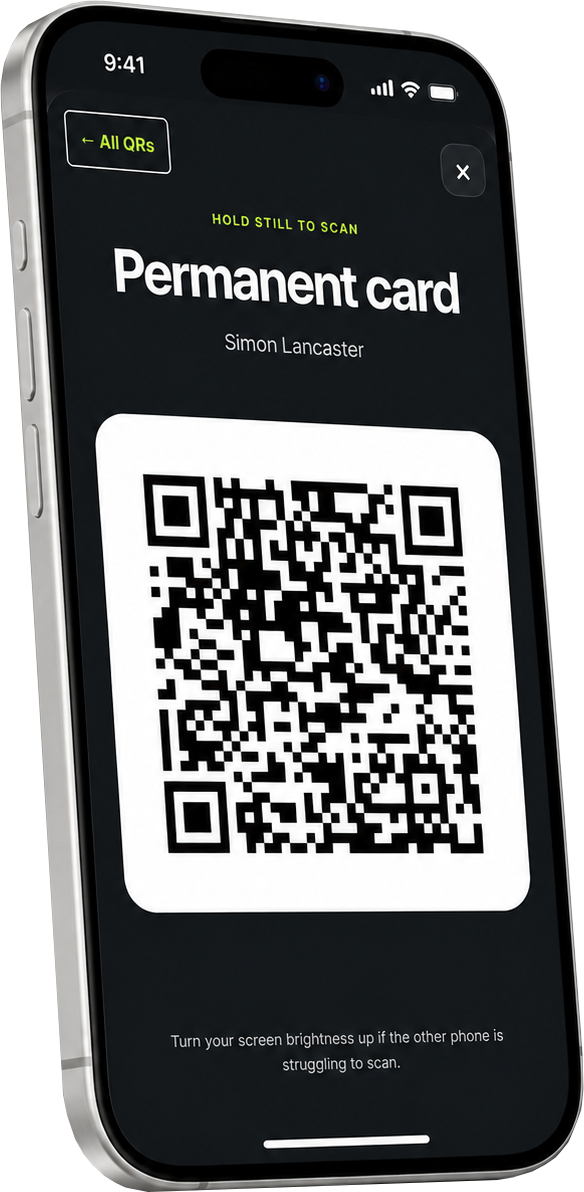 A Kardd QR code on a phone